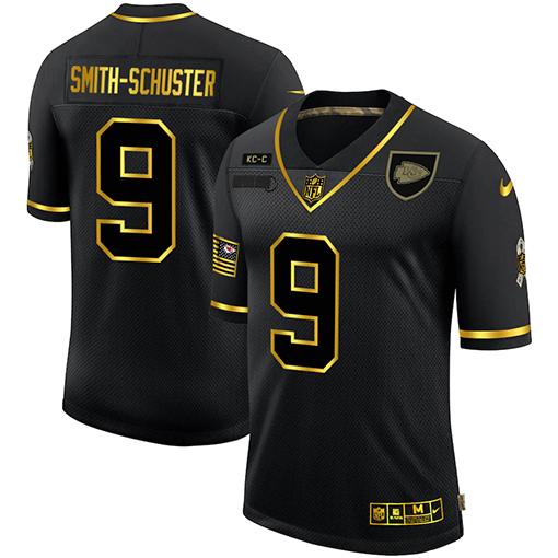 Kansas City Chiefs #9 JuJu Smith-Schuster Men's 2020 Salute To Service Golden Limited Jersey Black