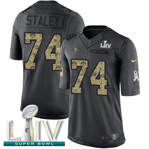 San Francisco 49ers #74 Joe Staley Black Super Bowl LIV 2020 Men's Stitched Limited 2016 Salute to Service Jersey Men's