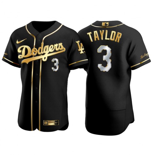 Los Angeles Los Angeles Dodgers #3 Chris Taylor Men's Authentic 2021 Gold Program Jersey Black Men's