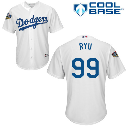 Los Angeles Dodgers #99 Hyun-Jin Ryu White New Cool Base 2018 World Series Stitched Jersey Men's