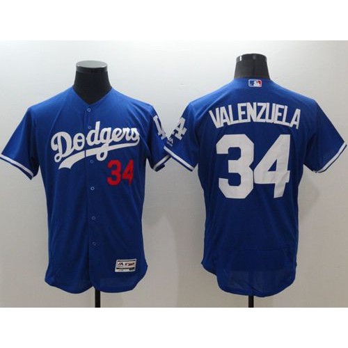 Los Angeles Dodgers #34 Fernando Valenzuela Blue Flexbase Authentic Collection Stitched Jersey Men's