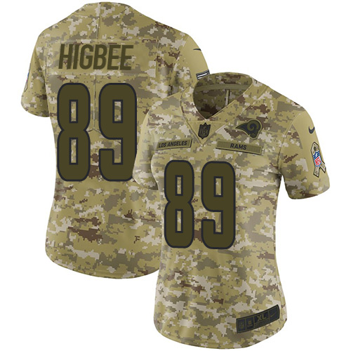 Los Angeles Rams #89 Tyler Higbee Camo Women's Stitched Limited 2018 Salute to Service Jersey Womens