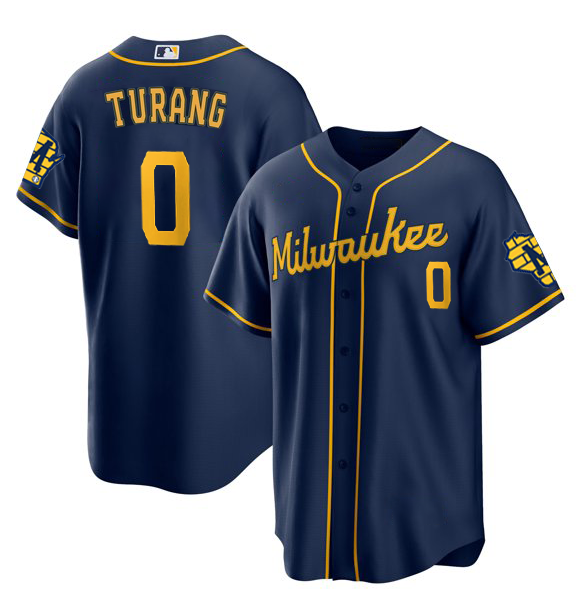 Men's Youth Women Milwaukee Brewers #0 Brice Turang 2023 Alternate Replica Player Jersey - Navy