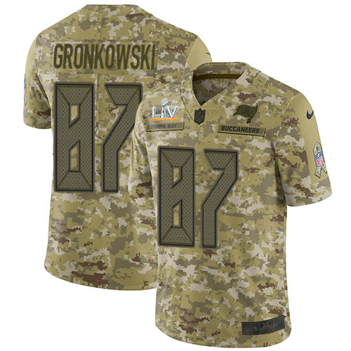 Buccaneers #87 Rob Gronkowski Camo Youth Super Bowl LV Bound Stitched Limited 2018 Salute To Service Jersey