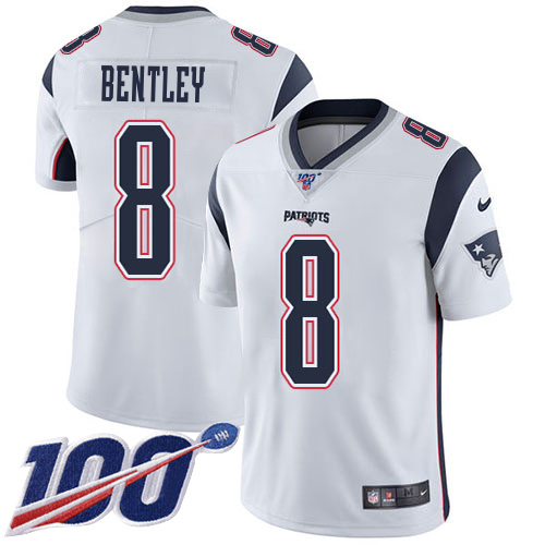 Patriots #8 Ja'Whaun Bentley White Youth Stitched 100th Season Vapor Limited Jersey