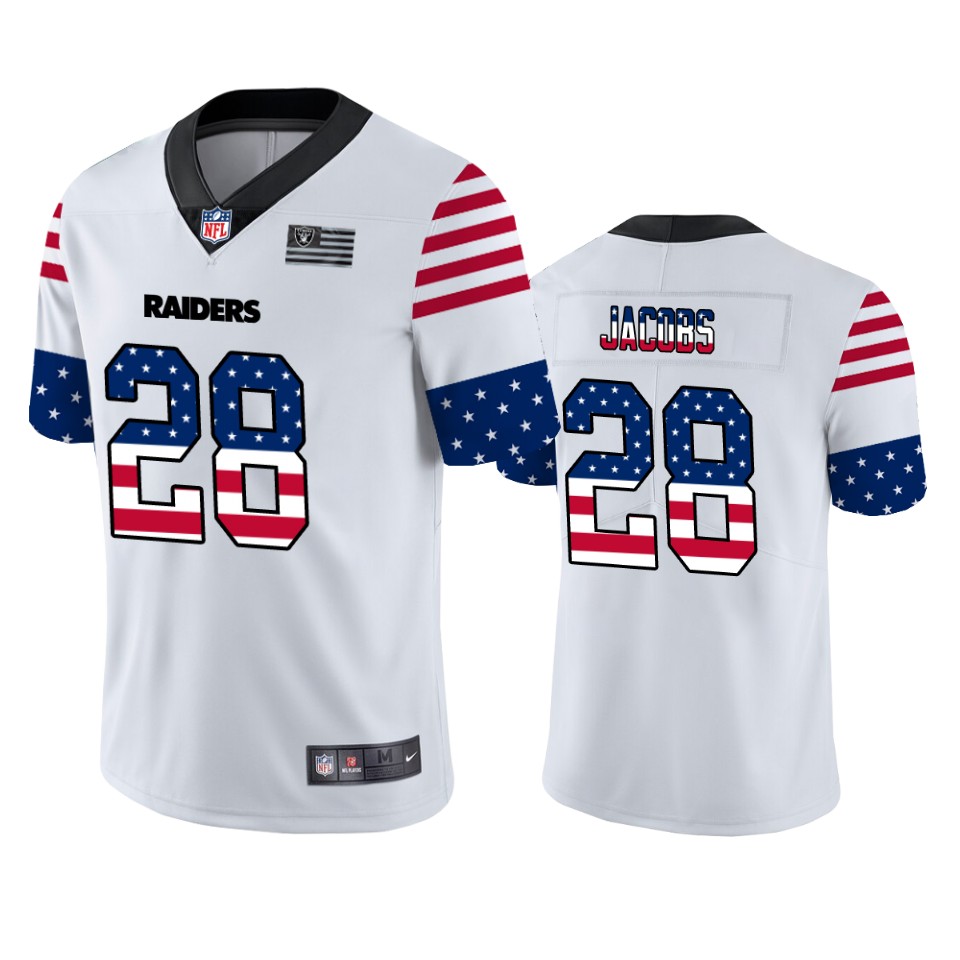 Las Vegas Raiders #28 Josh Jacobs White Men's Team Logo USA Flag Vapor Untouchable Limited Jersey