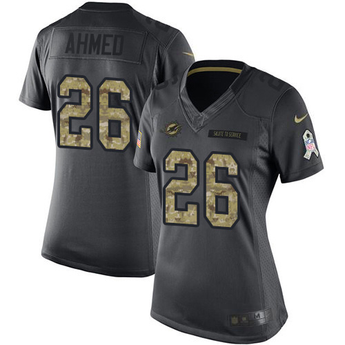 Miami Dolphins #26 Salvon Ahmed Black Women's Stitched Limited 2016 Salute to Service Jersey Womens