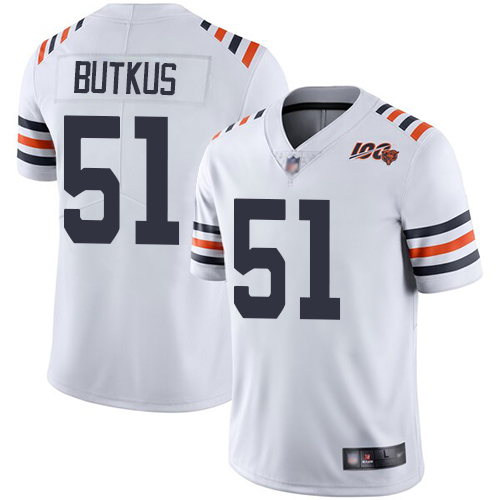 Bears #51 Dick Butkus White Alternate Men's Stitched Vapor Untouchable Limited 100th Season Jersey