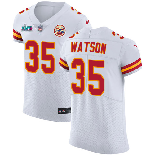 Chiefs #35 Jaylen Watson White Super Bowl LVII Patch Men's Stitched Vapor Untouchable Elite Jersey