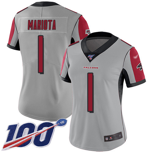 Falcons #1 Marcus Mariota Silver Stitched Women's Limited Inverted Legend 100th Season Jersey