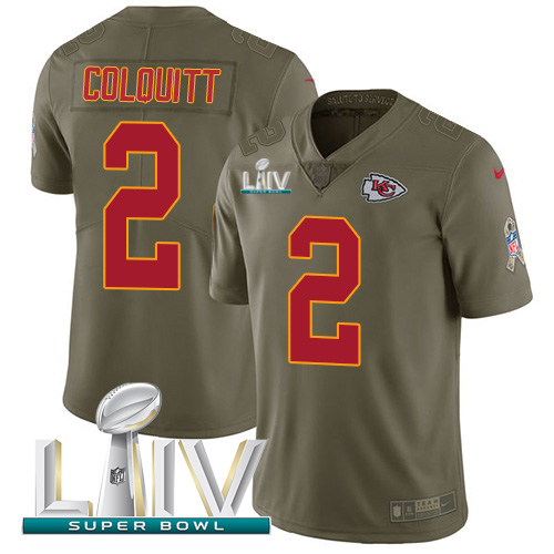 Kansas City Chiefs #2 Dustin Colquitt Olive Super Bowl LIV 2020 Youth Stitched Limited 2017 Salute To Service Jersey Youth