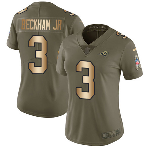 Los Angeles Los Angeles Rams #3 Odell Beckham Jr. Olive/Gold Women's Stitched Limited 2017 Salute to Service Jersey Womens