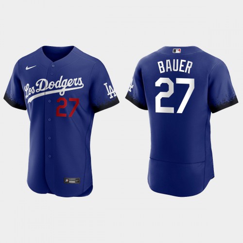 Los Angeles Los Angeles Dodgers #27 Trevor Bauer Men's 2021 City Connect Authentic Jersey Royal Men's