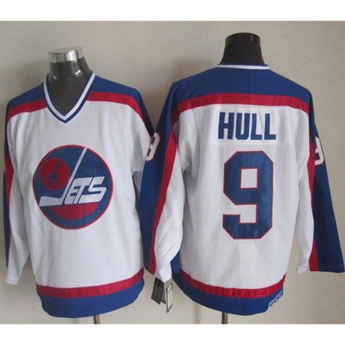 Winnipeg Jets #9 Bobby Hull White/Blue CCM Throwback Stitched Jersey Men's