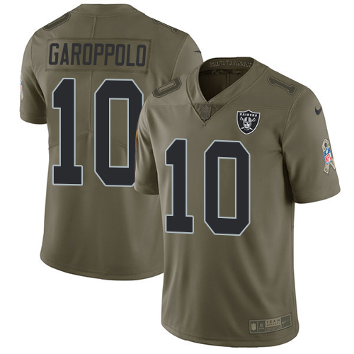 Raiders #10 Jimmy Garoppolo Olive Youth Stitched Limited 2017 Salute To Service Jersey