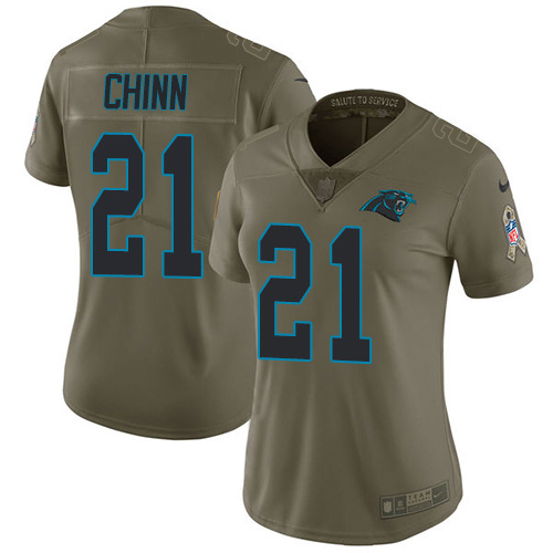 Panthers #21 Jeremy Chinn Olive Women's Stitched Limited 2017 Salute To Service Jersey