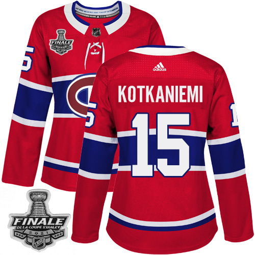 Adidas Montreal Canadiens #15 Jesperi Kotkaniemi Red Home Authentic Women's 2021 Stanley Cup Final Patch Jersey Womens