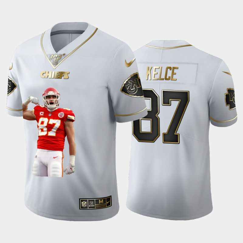 Kansas City Chiefs #87 Travis Kelce Team Hero 3 Vapor Limited 100 Jersey White Golden