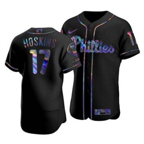 Philadelphia Philadelphia Phillies #17 Rhys Hoskins Men's Iridescent Holographic Collection Jersey - Black Men's