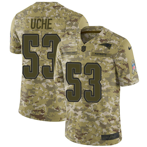 New England Patriots #53 Josh Uche Camo Youth Stitched Limited 2018 Salute To Service Jersey Youth