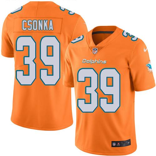 Miami Dolphins #39 Larry Csonka Orange Youth Stitched Limited Rush Jersey Youth