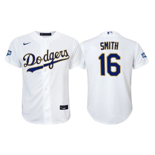 Los Angeles Los Angeles Dodgers #16 Will Smith Youth 2021 Gold Program World Series Champions Jersey Whtie Youth