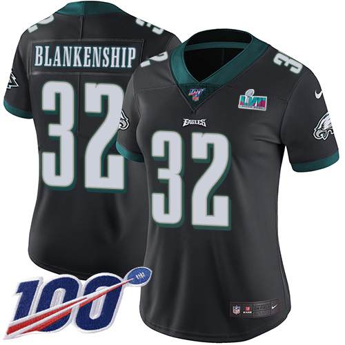 Eagles #32 Reed Blankenship Black Alternate Super Bowl LVII Patch Women's Stitched 100th Season Vapor Untouchable Limited Jersey