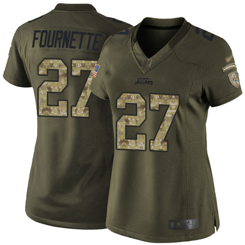 Jaguars #27 Leonard Fournette Green Women's Stitched Limited 2015 Salute To Service Jersey
