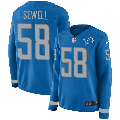 Detroit Detroit Lions #58 Penei Sewell Blue Team Color Women's Stitched Limited Therma Long Sleeve Jersey Womens