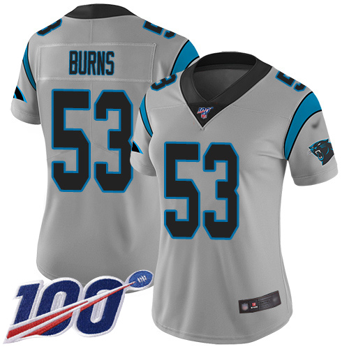 Panthers #53 Brian Burns Silver Women's Stitched Limited Inverted Legend 100th Season Jersey