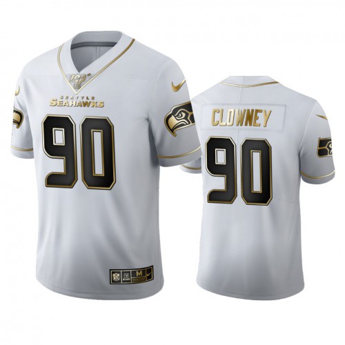 Seattle Seattle Seahawks #90 Jadeveon Clowney Men's White Golden Edition Vapor Limited 100 Jersey Men's