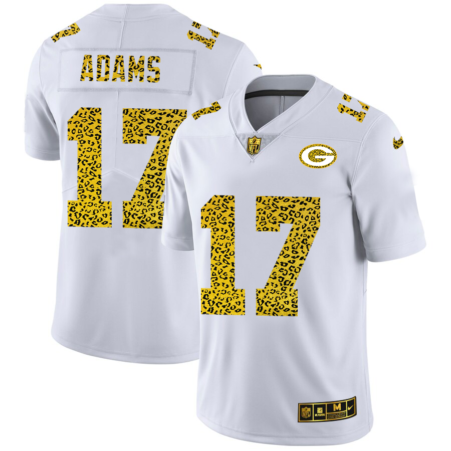 Green Bay Packers #17 Davante Adams Men's Flocked Leopard Print Vapor Limited Jersey White