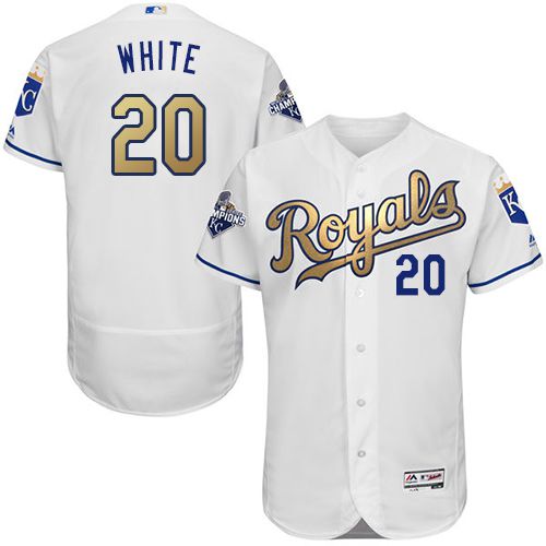 Kansas City Royals #20 Frank White White 2015 World Series Champions Gold Program FlexBase Authentic Stitched Jersey Men's