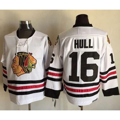 Chicago Blackhawks #16 Bobby Hull White CCM Throwback Stitched Jersey Men's