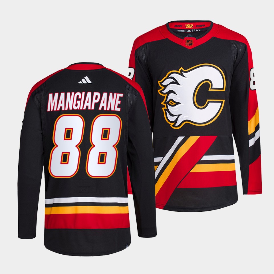 Calgary Flames #88 Andrew Mangiapane Men's Adidas Reverse Retro 2.0 Authentic Player Jersey - Black