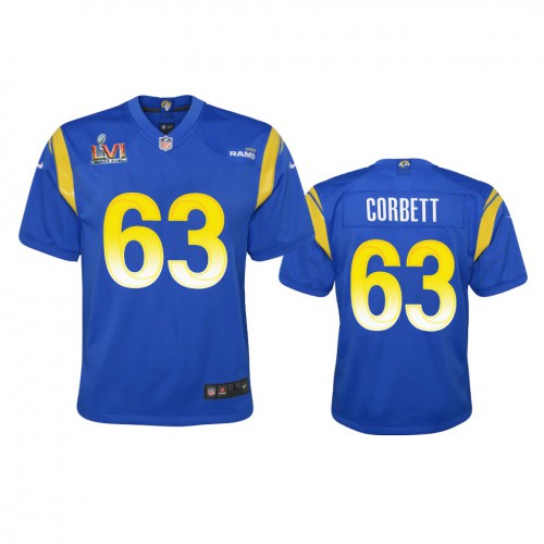 Los Angeles Los Angeles Rams #63 Austin Corbett Youth Super Bowl LVI Patch Game Jersey - Royal Youth