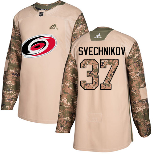 Adidas Carolina Hurricanes #37 Andrei Svechnikov Camo Authentic 2017 Veterans Day Stitched Jersey Men's