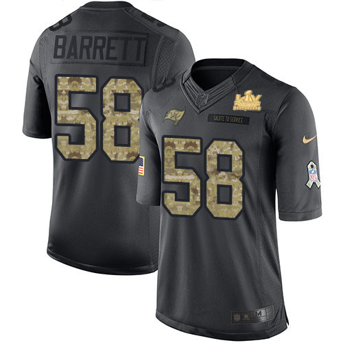 Tampa Bay Buccaneers #58 Shaquil Barrett Black Men's Super Bowl LV Champions Patch Limited 2016 Salute to Service Jersey Men's