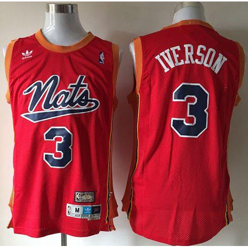 Philadelphia 76ers #3 Allen Iverson Nats Throwback Red Stitched Jersey Mens