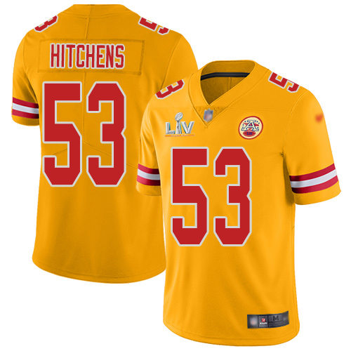 Kansas City Chiefs #53 Anthony Hitchens Gold Youth Super Bowl LV Bound Stitched Limited Inverted Legend Jersey Youth