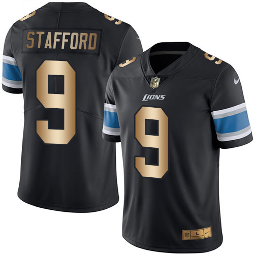 Detroit Lions #9 Matthew Stafford Black Men's Stitched Limited Gold Rush Jersey Men's