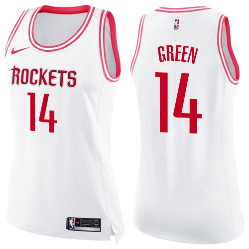 Houston Rockets #14 Gerald Green White/Pink Womens Swingman Fashion Jersey Womens