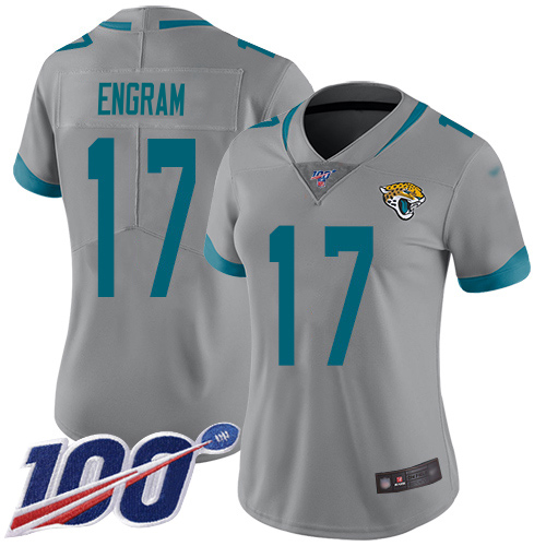 Jaguars #17 Evan Engram Silver Women's Stitched Limited Inverted Legend 100th Season Jersey