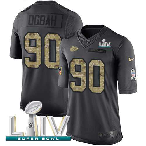 Kansas City Chiefs #90 Emmanuel Ogbah Black Super Bowl LIV 2020 Men's Stitched Limited 2016 Salute to Service Jersey Men's