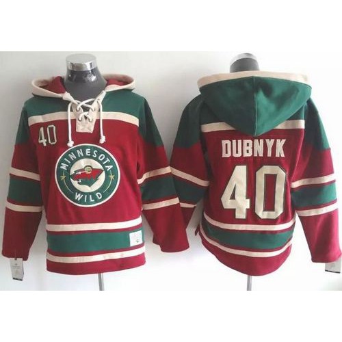 Minnesota Wild #40 Devan Dubnyk Red Sawyer Hooded Sweatshirt Stitched Jersey Men's
