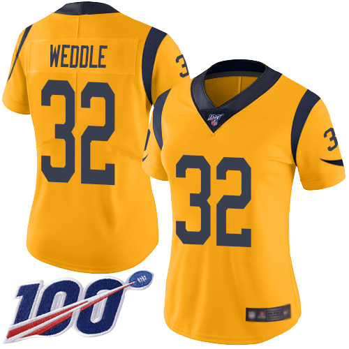 Los Angeles Rams #32 Eric Weddle Gold Women's Stitched Limited Rush 100th Season Jersey Womens