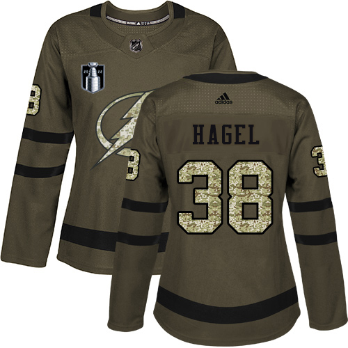 Adidas Tampa Bay Lightning #38 Brandon Hagel Green Women's 2022 Stanley Cup Final Patch Salute to Service Stitched Jersey Womens