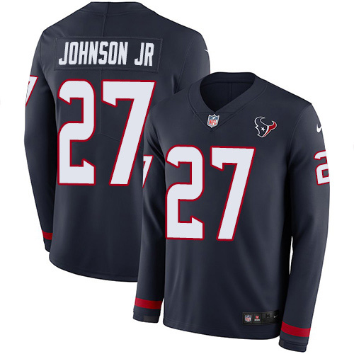Houston Texans #27 Duke Johnson Jr Navy Blue Team Color Youth Stitched Limited Therma Long Sleeve Jersey Youth
