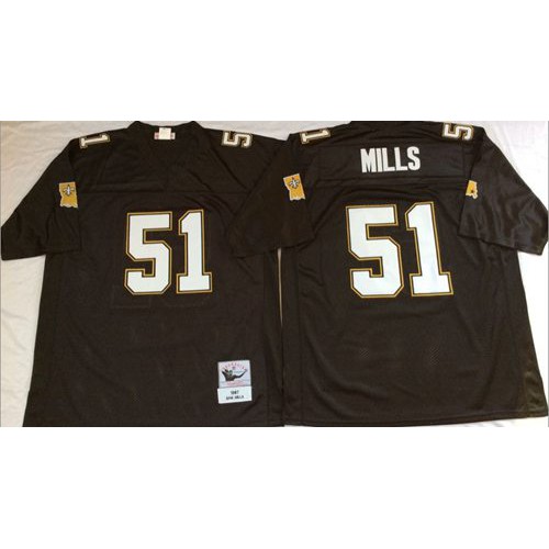 Mitchell And Ness New Orleans Saints #51 Sam Mills Black Throwback Stitched Jersey Men's