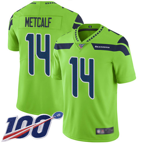Seahawks #14 D.K. Metcalf Green Men's Stitched Limited Rush 100th Season Jersey